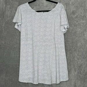 Adrianna Papell 2X Shirt Top White Polka Dot Flutter Cap Short Sleeve Scoop Neck